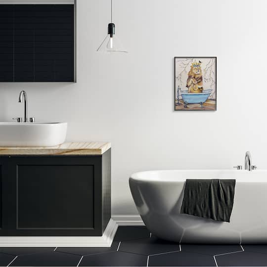 Stupell Industries Regal Jungle Lion in Blue Claw Bath in Frame Wall Art